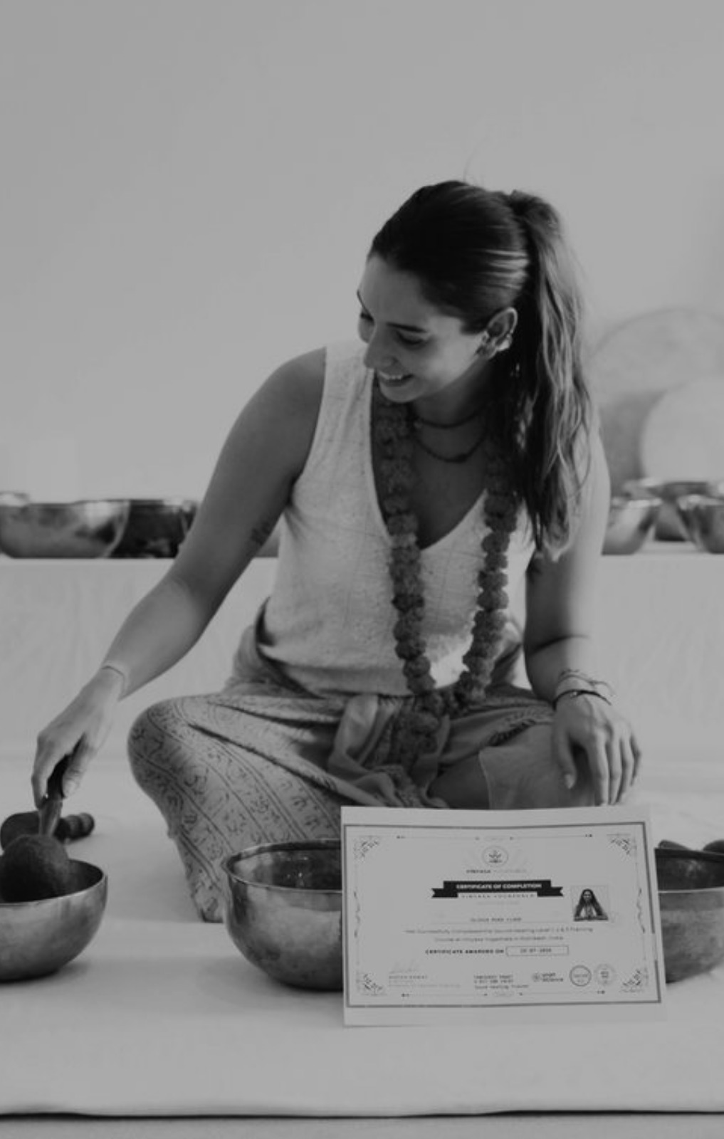 Olivia Mira Cloud with her singing bowls